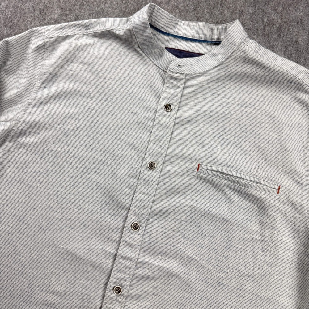 32 Bar Blues Mens Button Down Shirt Large Micro Stripe Band Collar Lino Blend